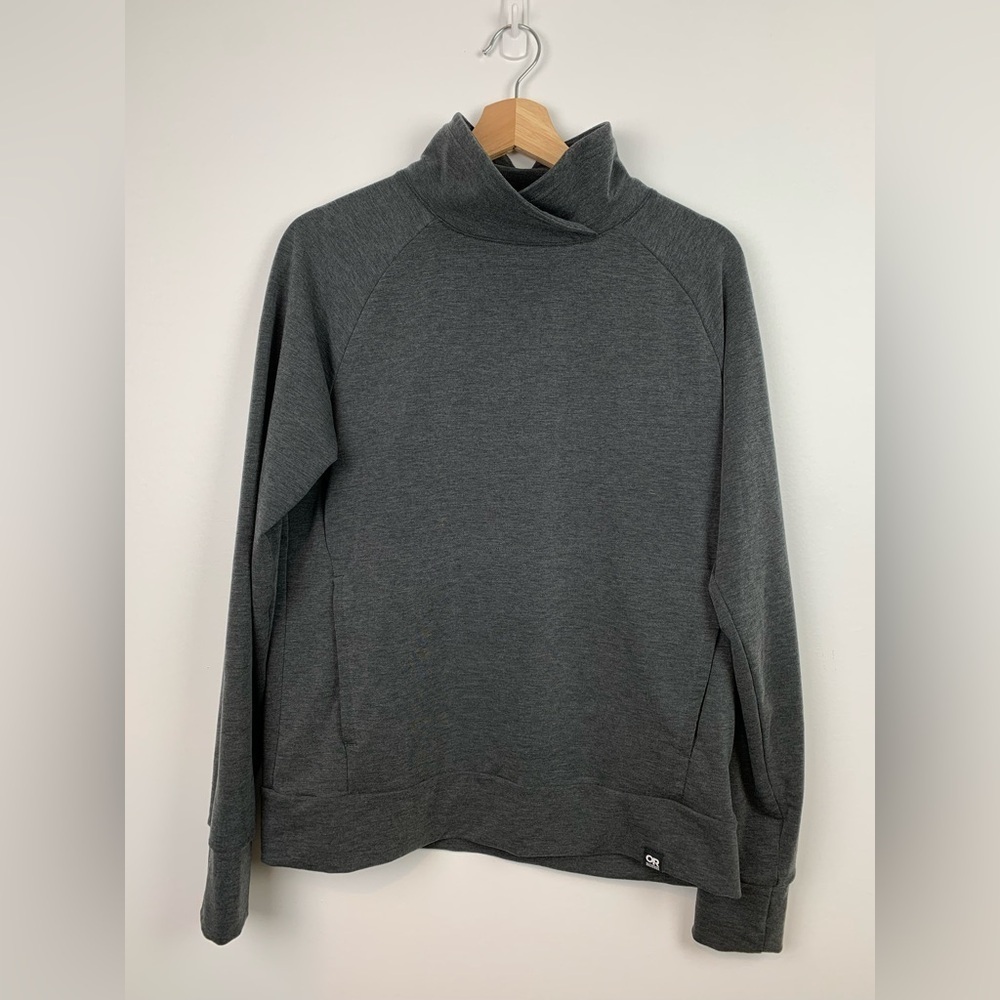Outdoor Research OR Sweater Sweatshirt Gray Mock Neck Sz Medium Active Run Cozy